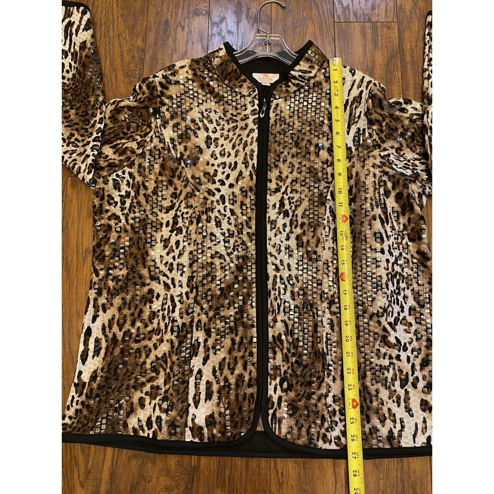 Quacker Factory Womens Jacket Sz 1X Plus Animal Print Leopard Sequin Zipper - Picture 8 of 9